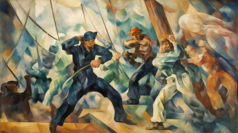Combat au sabre entre pirates gnr par l'IA midjourney, style impressionnisme de Paul Czanne