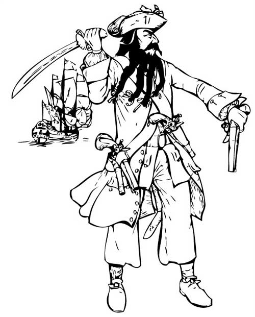 Barbe Noire le pirate  colorier - Coloriages de pirates  imprimer