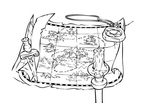 Carte au trsor  colorier - Coloriages de pirates  imprimer