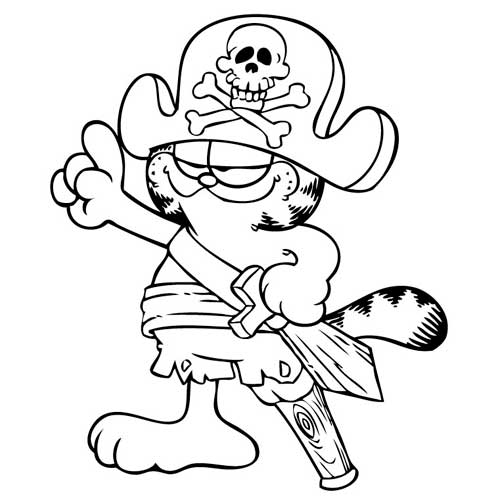 Garfield pirate à colorier - Coloriages de pirates à imprimer