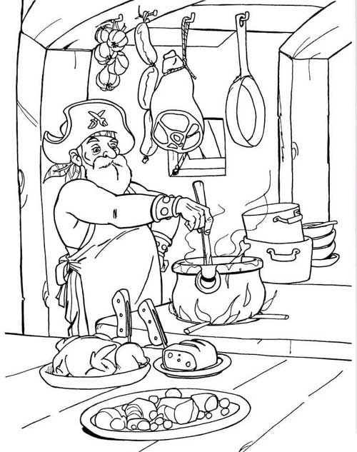 Le Matre Coq (le cuisinier du navire)  colorier - Coloriages de pirates  imprimer