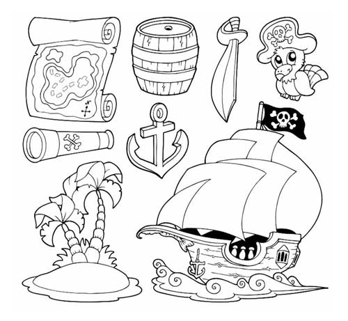 Objets de pirates à colorier - Coloriages de pirates à imprimer