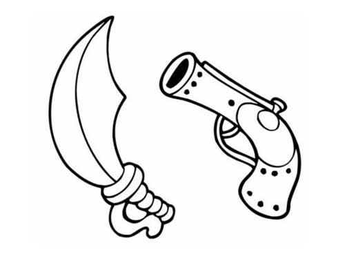 Sabre et pistolet  colorier - Coloriages de pirates  imprimer