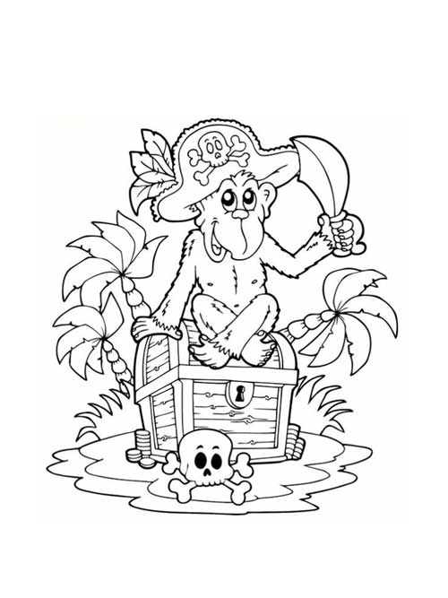 Singe pirate  colorier - Coloriages de pirates  imprimer