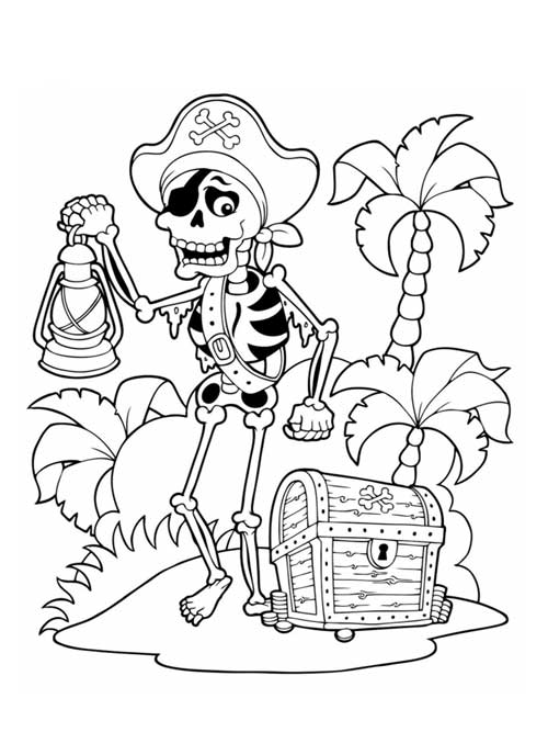 Squelette pirate à colorier - Coloriages de pirates à imprimer
