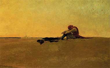 Marooned pirate (pirate maronné), peinture à l'huile de Howard Pyle, 1909