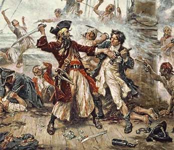 Capture of the Pirate, Blackbeard, 1718. Peint par Jean Lon Grome FERRIS en 1920