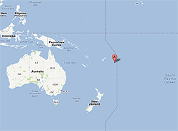 Vue satellite des îles Tonga dans le Pacifique