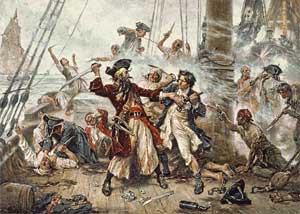 Le pirate barbe-noire en duel contre le lieutenant Maynard de la Royal Navy