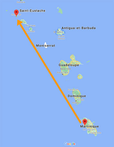 Trajet de Frot de France  l'le de Saint Eustache