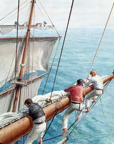 Le ramassage des voiles effectué par les marins