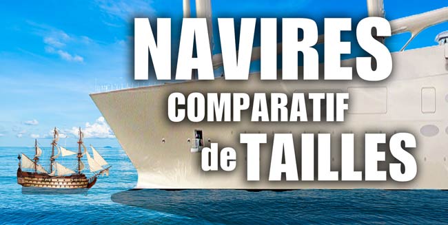 Quelles sont les diffrentes tailles des navires  voiles et  moteur les plus grands au monde ?