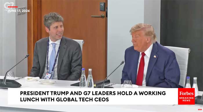 Le patron d'OpenAI Sam Altman (� gauche) et le pr�sident am�ricain Donald Trump au sommet du G7 � Evian, le 17 juin 2026