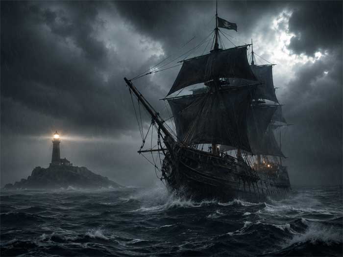 Un navire pirate par gros temps
