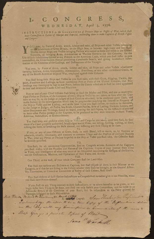 Lettre de marque de 1776