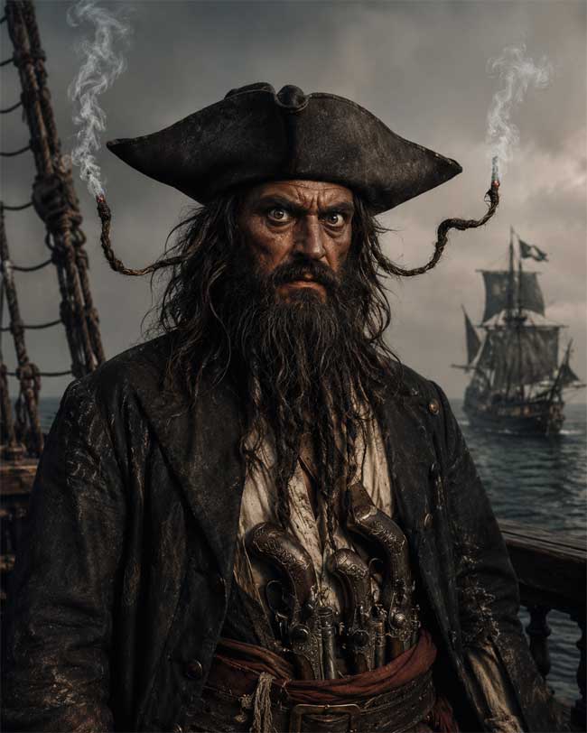 Le portrait cin�matographique du pirate Barbe-Noire - cr�� � l'aide de l'IA