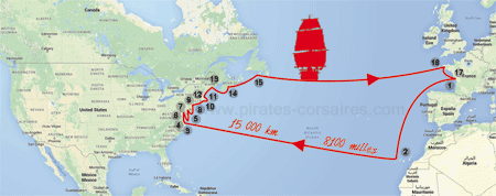 Les escales de la frgate l'Hermione aux Etats-Unis et en France