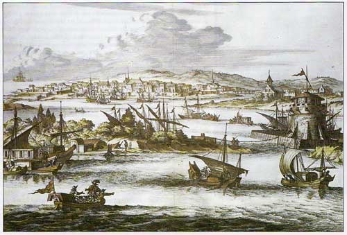 Le port de Cartagena en 1690 Gravures anciennes, aquarelles et peintures sur le thme des pirates et corsaires